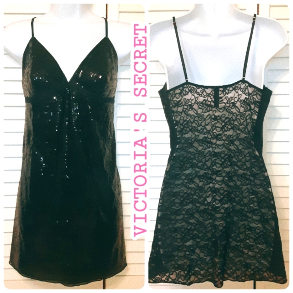 "The Lacie" by Victoria's Secret~Black Lace & Tiny Sparkly Sequins LG